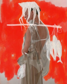 Fisher Woman - Illustration by Ilias Walchshofer - Mixed Media Paris 